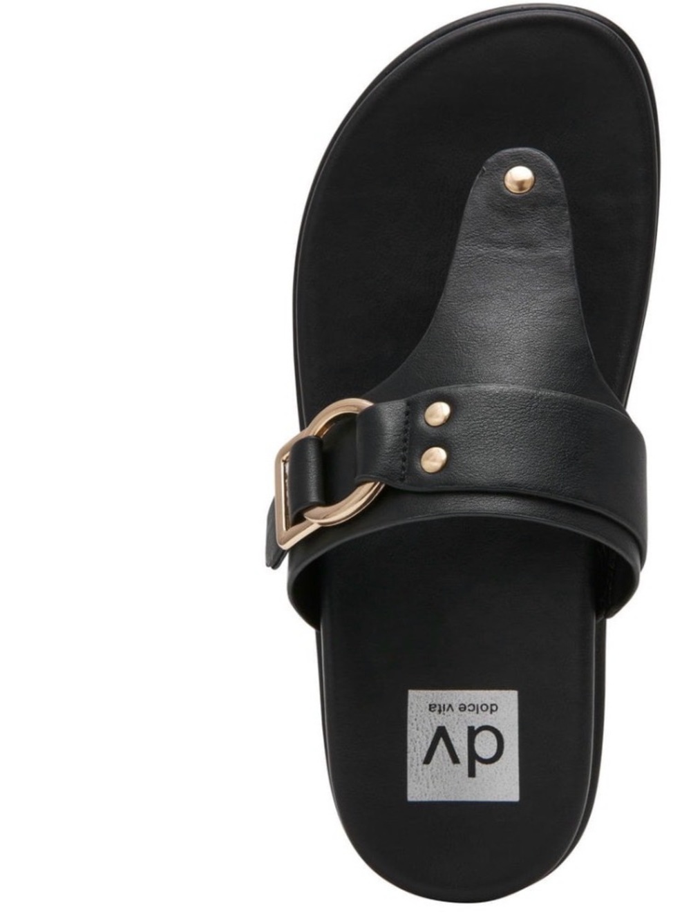 DV by Dolce Vita Black Slide Sandal with Gold-Tone Buckle Detail